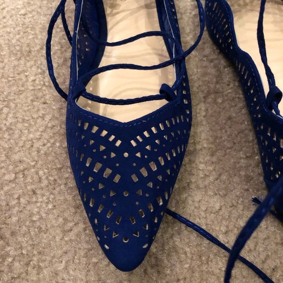 Royal blue suede qupid lace up pointy flats 7.5 - Picture 4 of 6